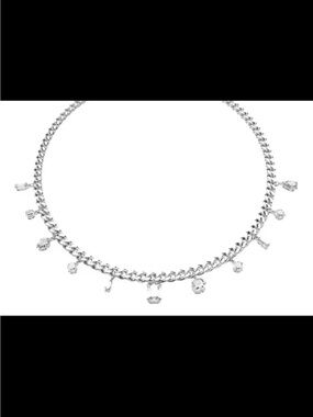 Rhodium plated unisex necklace with small Swarovski element pendants Cuban chain
